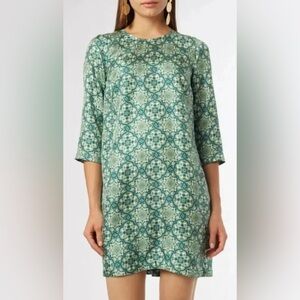 NWT Nieves Lavi Green Boxy Tunic with Three-Quarter Sleeves 100% Silk